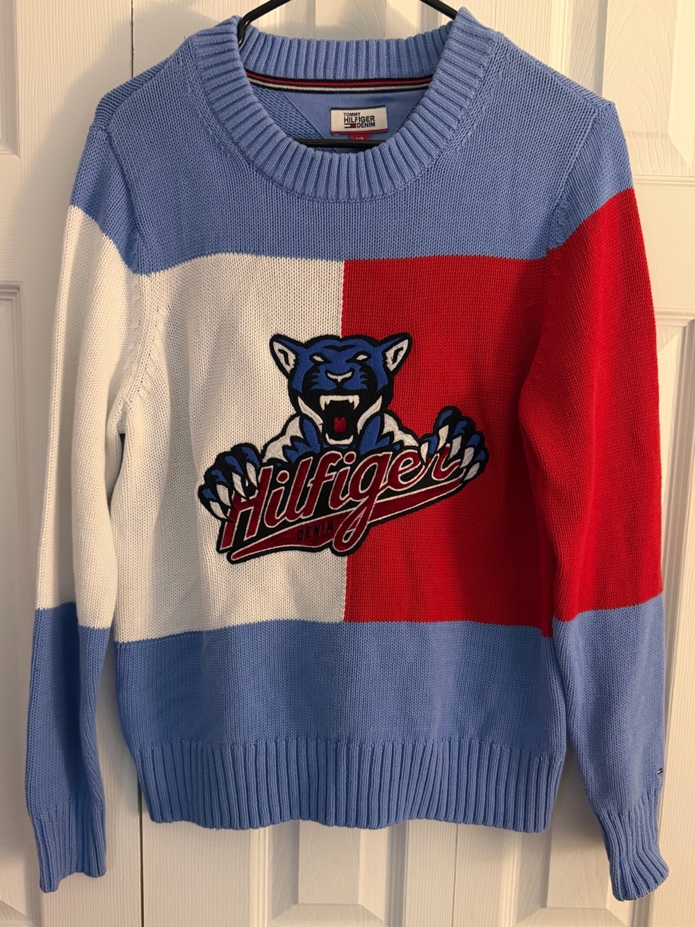 Tommy Hilfiger | Knit Ribbed Sweater – Blue/Red Colorway | Men’s L | EUC